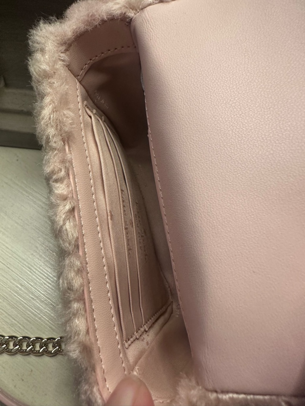 Kate Spade Rose Smoke Faux Fur Quilted Micro Flap Crossbody Bag - Picture 7 of 9